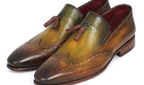 Paul Parkman Men's Hand-Painted Leather Wingtip Tassel Loafers in Green