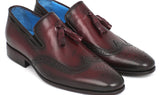 Paul Parkman Men's Hand-Painted Leather Wingtip Tassel Loafers in Bordeaux