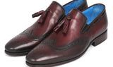 Paul Parkman Men's Hand-Painted Leather Wingtip Tassel Loafers in Bordeaux