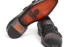Paul Parkman Men's Woven & Croco-Embossed Leather Monkstraps in Black & Gray