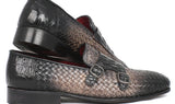 Paul Parkman Men's Woven & Croco-Embossed Leather Monkstraps in Black & Gray