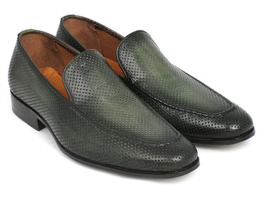Paul Parkman Men's Perforated Leather Loafers in Green