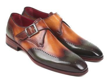Paul Parkman Men's Single Monkstraps in Green & Camel