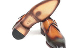 Paul Parkman Men's Single Monkstraps in Green & Camel