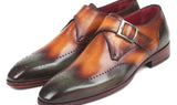 Paul Parkman Men's Single Monkstraps in Green & Camel