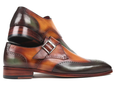 Paul Parkman Men's Single Monkstraps in Green & Camel