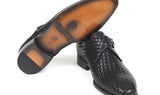 Paul Parkman Woven Leather Single Monkstraps in Black