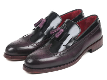 Paul Parkman Kiltie Tassel Loafer in Black & Purple