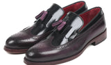 Paul Parkman Kiltie Tassel Loafer in Black & Purple