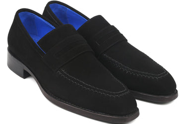 Paul Parkman Goodyear Welted Suede Loafers in Black