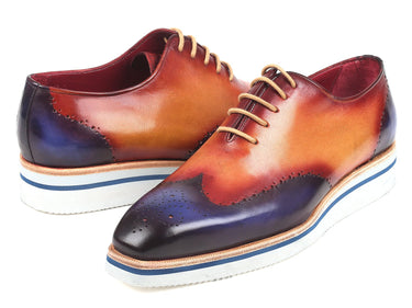 Paul Parkman Men's Smart Casual Wingtip Oxfords in Blue & Camel