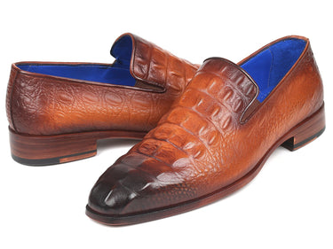 Paul Parkman Croco-Embossed Calfskin Loafers in Brown