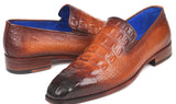 Paul Parkman Croco-Embossed Calfskin Loafers in Brown