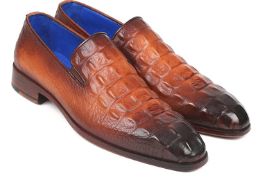 Paul Parkman Croco-Embossed Calfskin Loafers in Brown