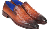 Paul Parkman Croco-Embossed Calfskin Loafers in Brown