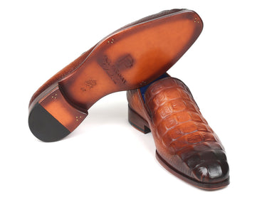 Paul Parkman Croco-Embossed Calfskin Loafers in Brown