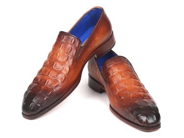 Paul Parkman Croco-Embossed Calfskin Loafers in Brown