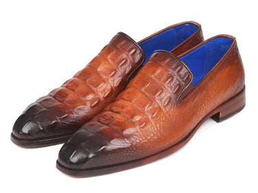 Paul Parkman Croco-Embossed Calfskin Loafers in Brown