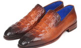 Paul Parkman Croco-Embossed Calfskin Loafers in Brown