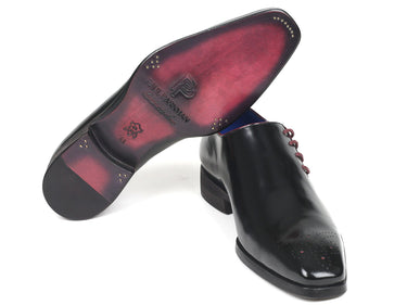 Paul Parkman Side Lace Polished Leather Oxfords in Black