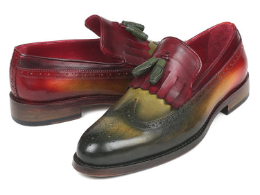 Paul Parkman Kiltie Tassel Loafer in Green & Bordeaux