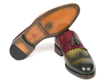 Paul Parkman Kiltie Tassel Loafer in Green & Bordeaux