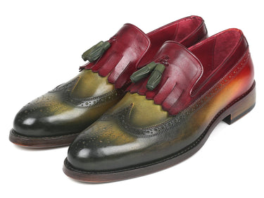 Paul Parkman Kiltie Tassel Loafer in Green & Bordeaux