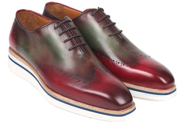 Paul Parkman Men's Smart Casual Wingtip Oxfords in Bordeaux & Green