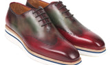 Paul Parkman Men's Smart Casual Wingtip Oxfords in Bordeaux & Green