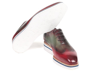 Paul Parkman Men's Smart Casual Wingtip Oxfords in Bordeaux & Green