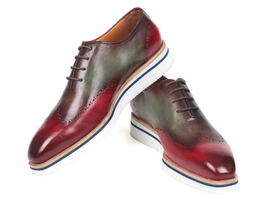 Paul Parkman Men's Smart Casual Wingtip Oxfords in Bordeaux & Green
