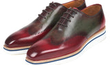 Paul Parkman Men's Smart Casual Wingtip Oxfords in Bordeaux & Green