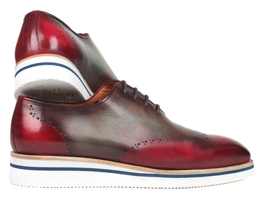 Paul Parkman Men's Smart Casual Wingtip Oxfords in Bordeaux & Green