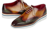 Paul Parkman Men's Smart Casual Wingtip Oxfords in Green & Camel