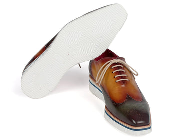 Paul Parkman Men's Smart Casual Wingtip Oxfords in Green & Camel