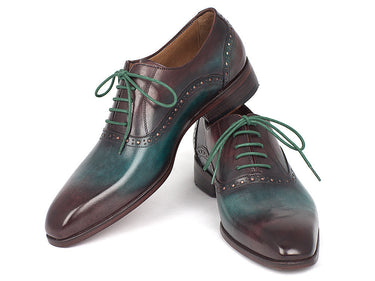 Paul Parkman Men's Plain Toe Oxfords in Green & Bordeaux