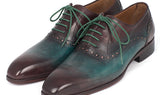 Paul Parkman Men's Plain Toe Oxfords in Green & Bordeaux