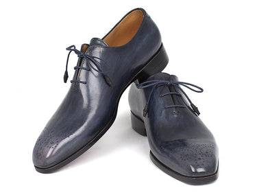 Paul Parkman Men's Hand-Painted Medallion Toe Wholecut Oxfords in Navy