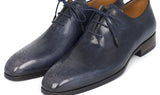 Paul Parkman Men's Hand-Painted Medallion Toe Wholecut Oxfords in Navy