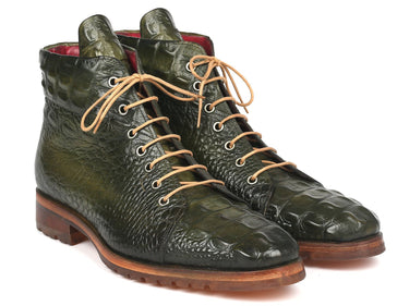 Paul Parkman Men's Croco-Embossed Leather Boots in Green