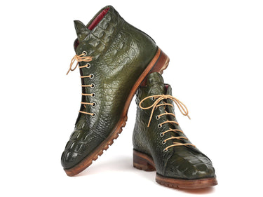 Paul Parkman Men's Croco-Embossed Leather Boots in Green