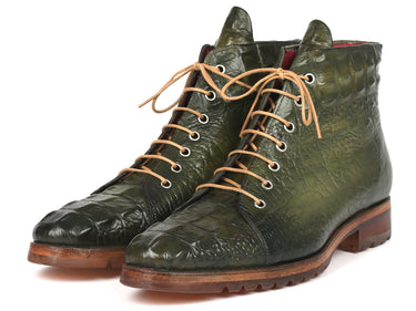 Paul Parkman Men's Croco-Embossed Leather Boots in Green