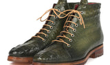 Paul Parkman Men's Croco-Embossed Leather Boots in Green