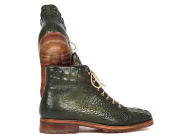 Paul Parkman Men's Croco-Embossed Leather Boots in Green