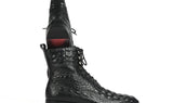 Paul Parkman Men's Croco-Embossed Leather Lace-Up Boots in Black