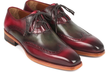 Paul Parkman Goodyear Welted Ghillie Lacing Brogues in Green & Bordeaux