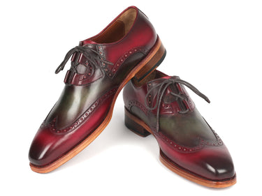 Paul Parkman Goodyear Welted Ghillie Lacing Brogues in Green & Bordeaux