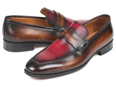 Paul Parkman Men's Hand-Painted Leather Loafers in Brown & Bordeaux