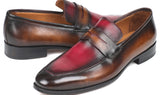 Paul Parkman Men's Hand-Painted Leather Loafers in Brown & Bordeaux
