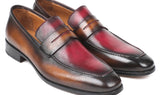 Paul Parkman Men's Hand-Painted Leather Loafers in Brown & Bordeaux